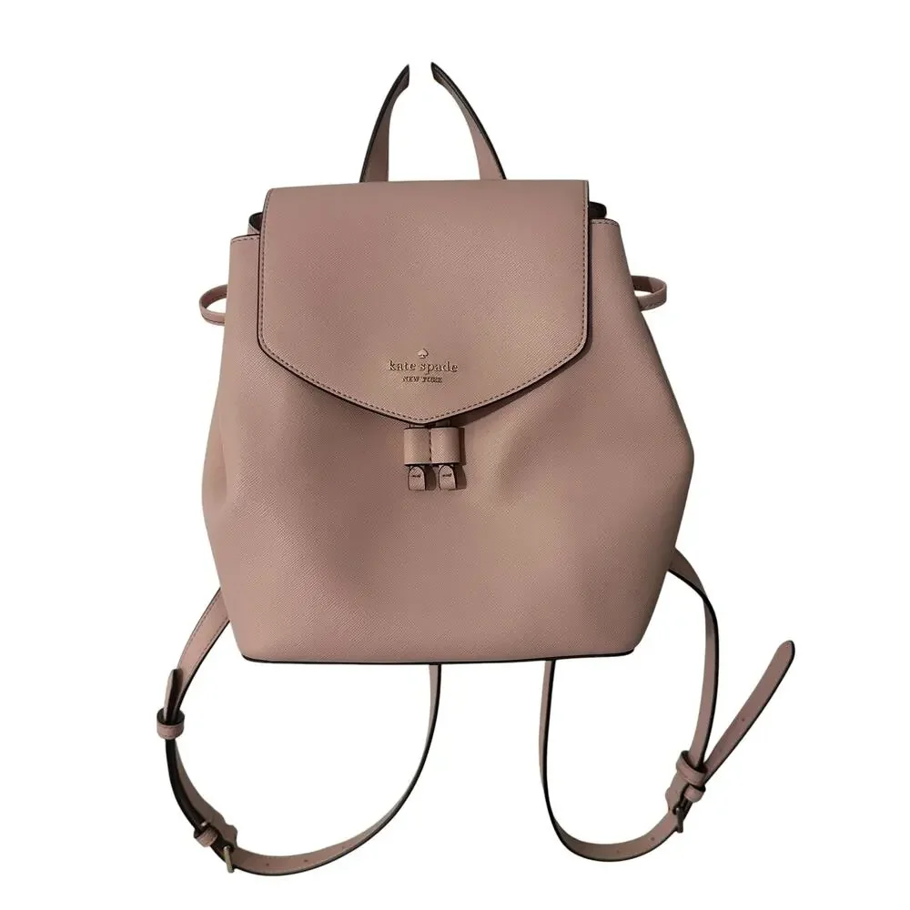 Kate Spade Lizzie Flap Backpack Womens Rose Smoke Pink Saffiano Leather Bag